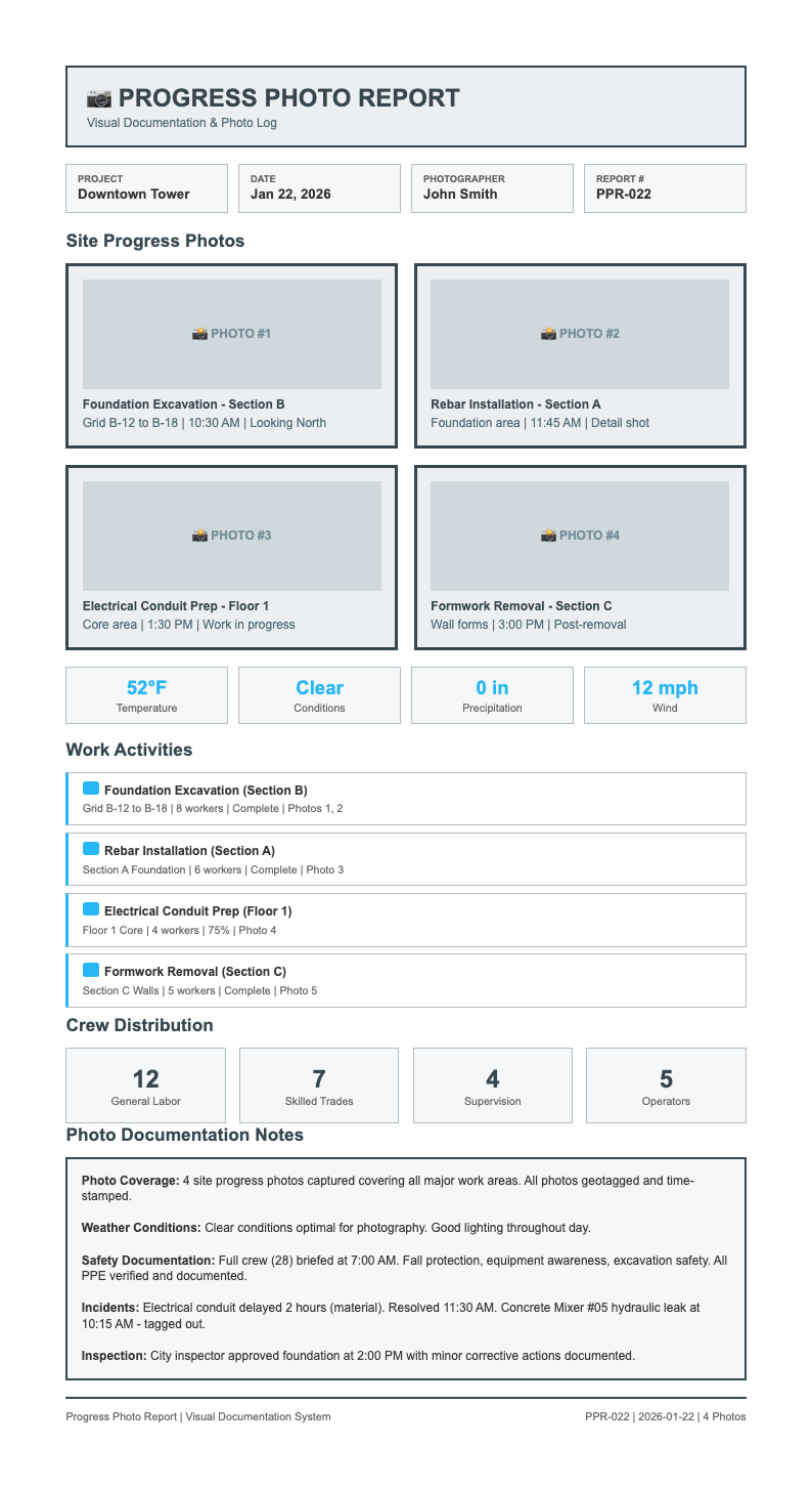 Progress photo construction report